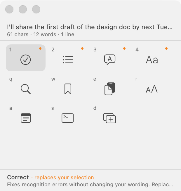 The ⌃⇧C action grid